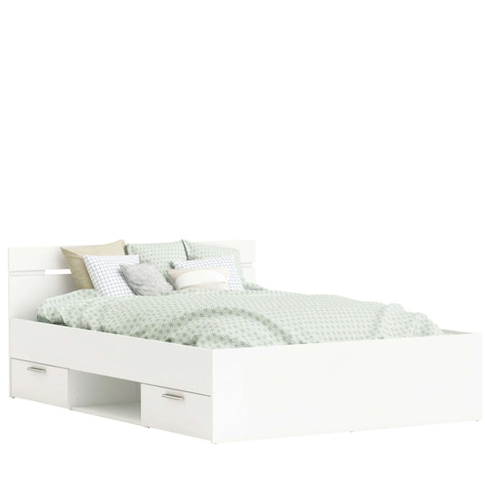 Double bed with michigan bottom drawers white color available in 135cm or 140cm