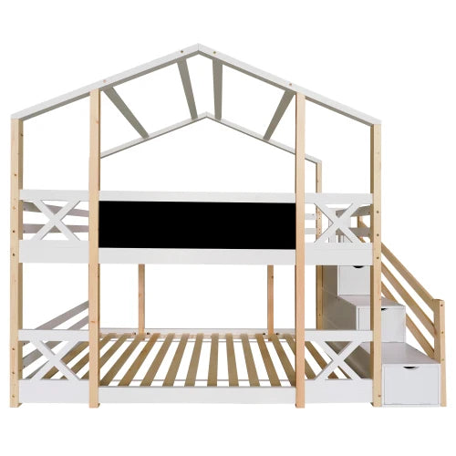 Child bed tree house with storage and fall arrest device, 90 x 200 cm, child bunk bed -2x Flat noodles frame, white